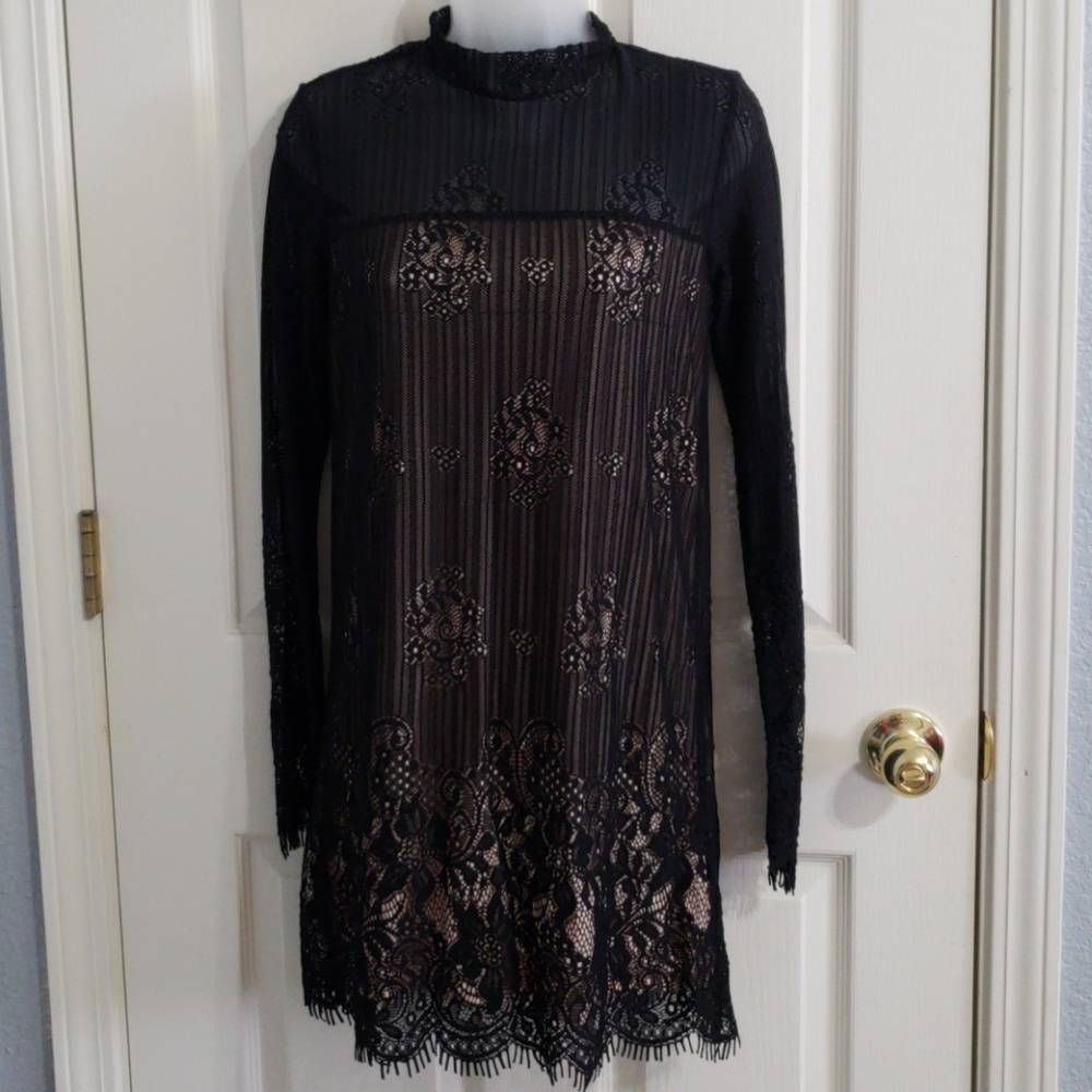 Black and nude lace shift dress